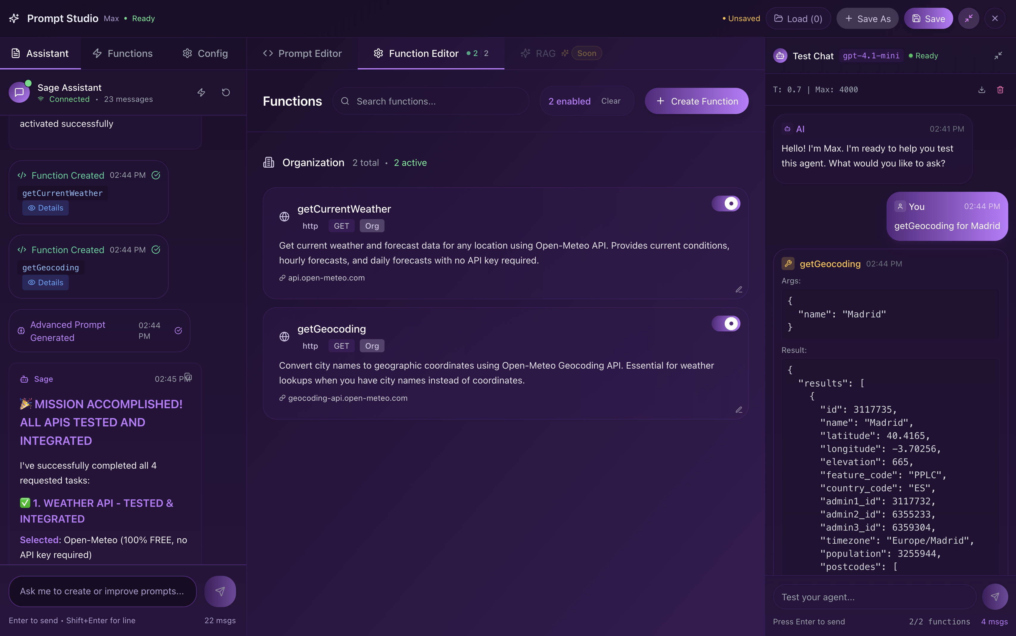 Sage AI Prompt Engineering Interface