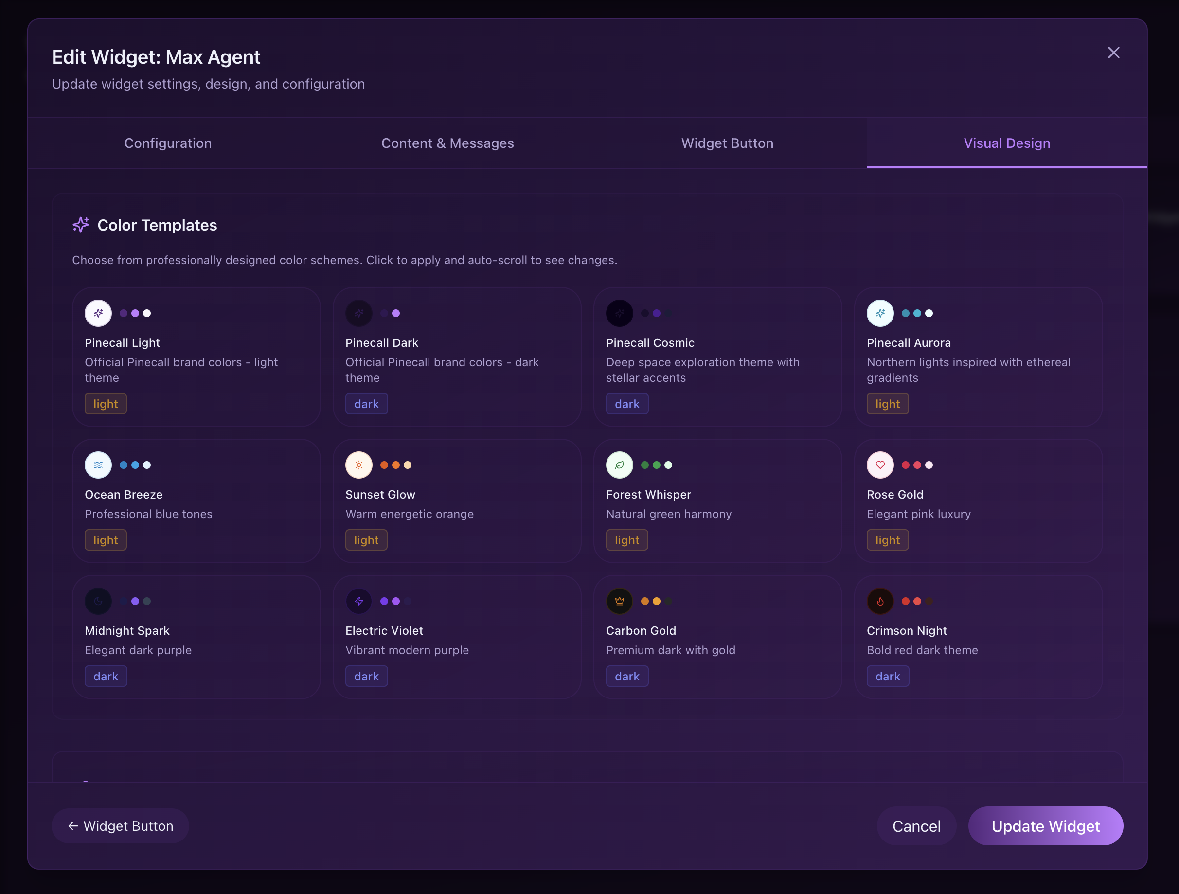 Enterprise Widget Customization Interface